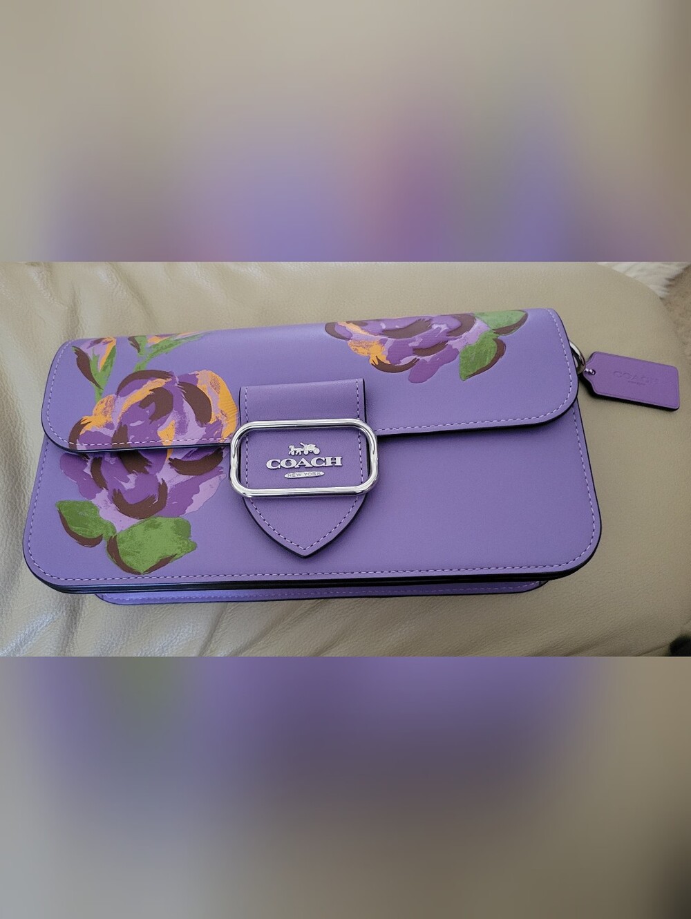 COACH Morgan Purple Floral Leather Shoulder/Crossbody Purse